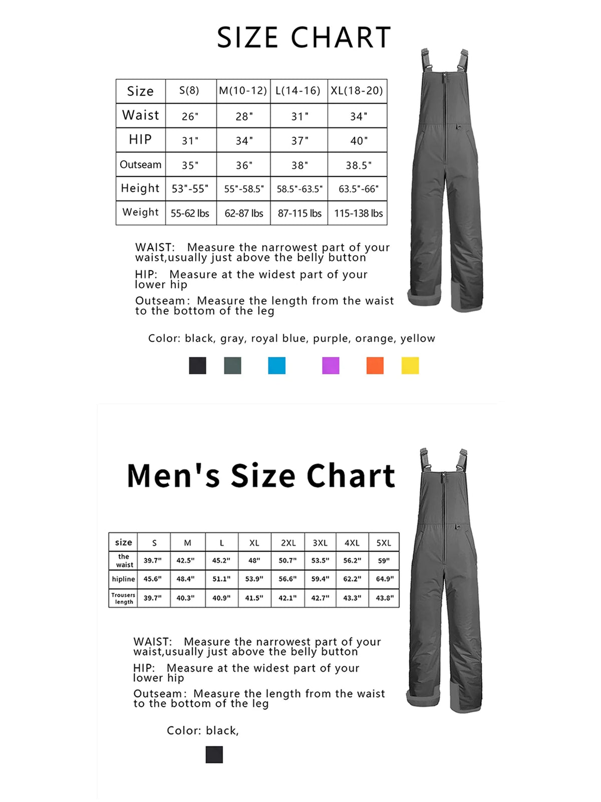 Waterproof Insulated Ski Bibs Snowpants M844727
