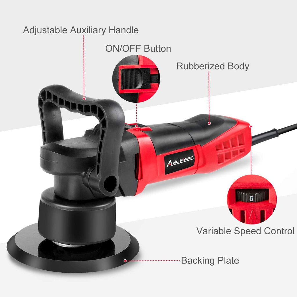 6-inch Dual Action Random Orbital Car Buffer Polisher with Variable Speed, 3 Foam Pads R5126