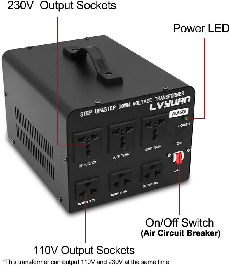 Voltage Transformer 3000 Watt Step Up/Down with 3 US outlets, 3 Universal outlets, Circuit Breaker L9635