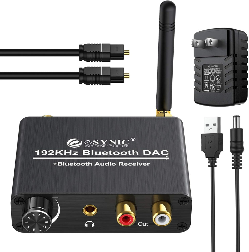 192kHz DAC Digital to Analog Audio Converter with Bluetooth 5.0 Receiver, Optical Coaxial Toslink, Stereo L/R RCA 3.5mm, Pack of 2 Z34125