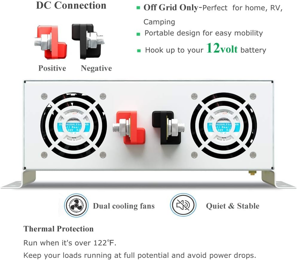 3500W Pure Sine Wave Power Inverter DC 48V to 110V 120V AC with Dual Outlets G361