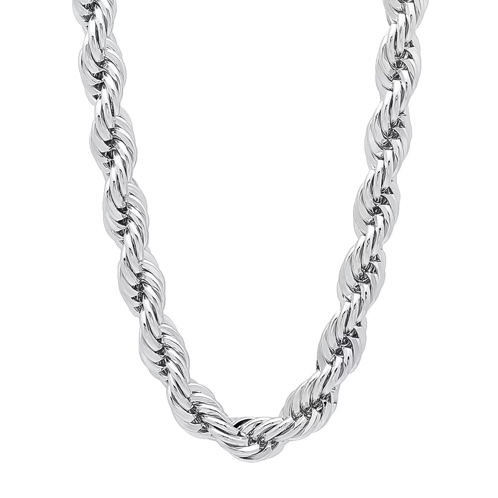 Rhodium Plated Twisted Rope Chain Necklace, 36 inches Y2025