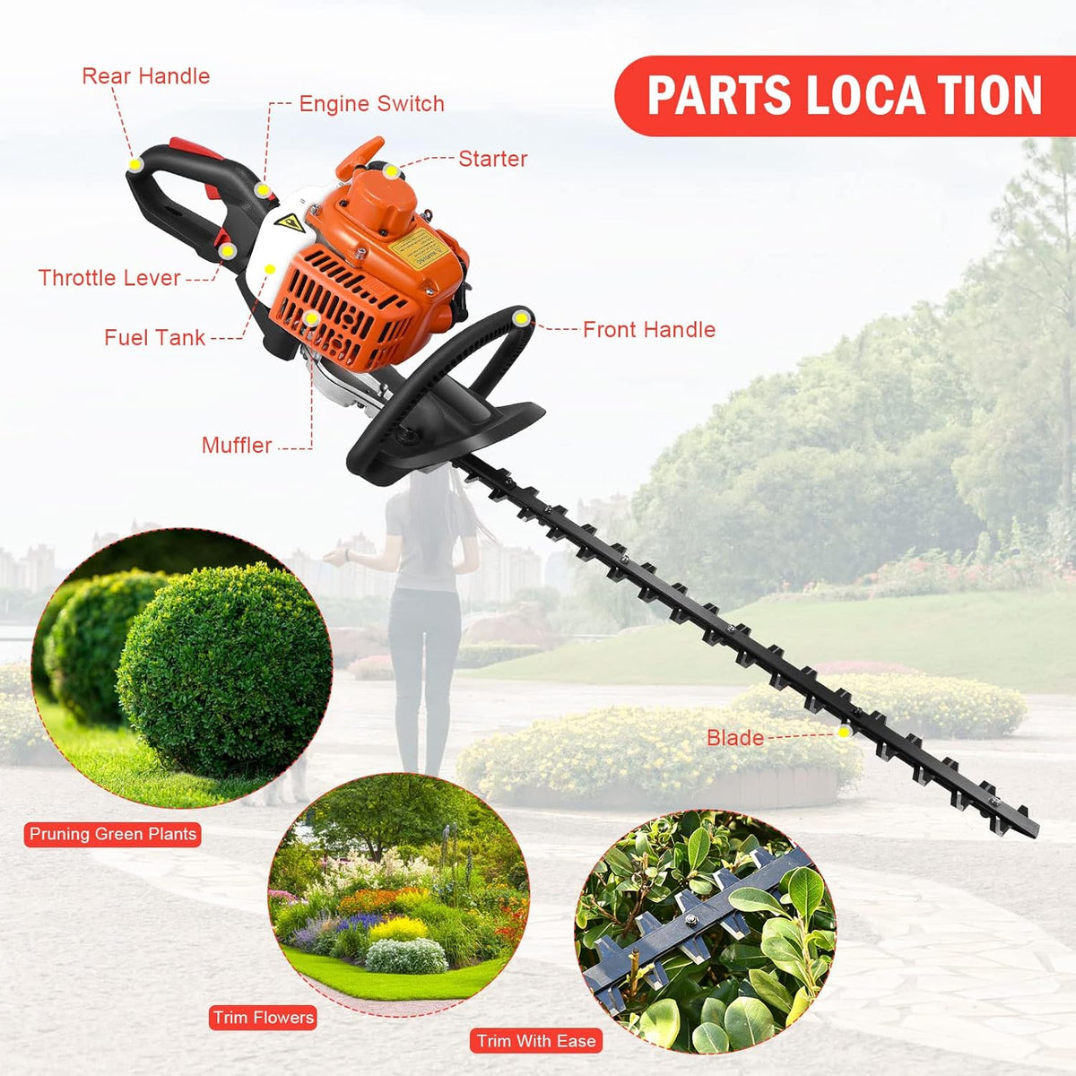 23.6cc Gas Hedge Trimmer 24" 2 Cycle Recoil Gasoline Trim Blade K330
