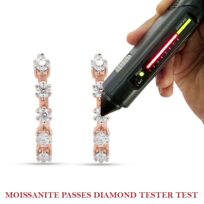 1 Carat Round Cut Lab Created Moissanite Five Stone Hoop Earrings In 14K Rose Gold Over Sterling Silver K34721