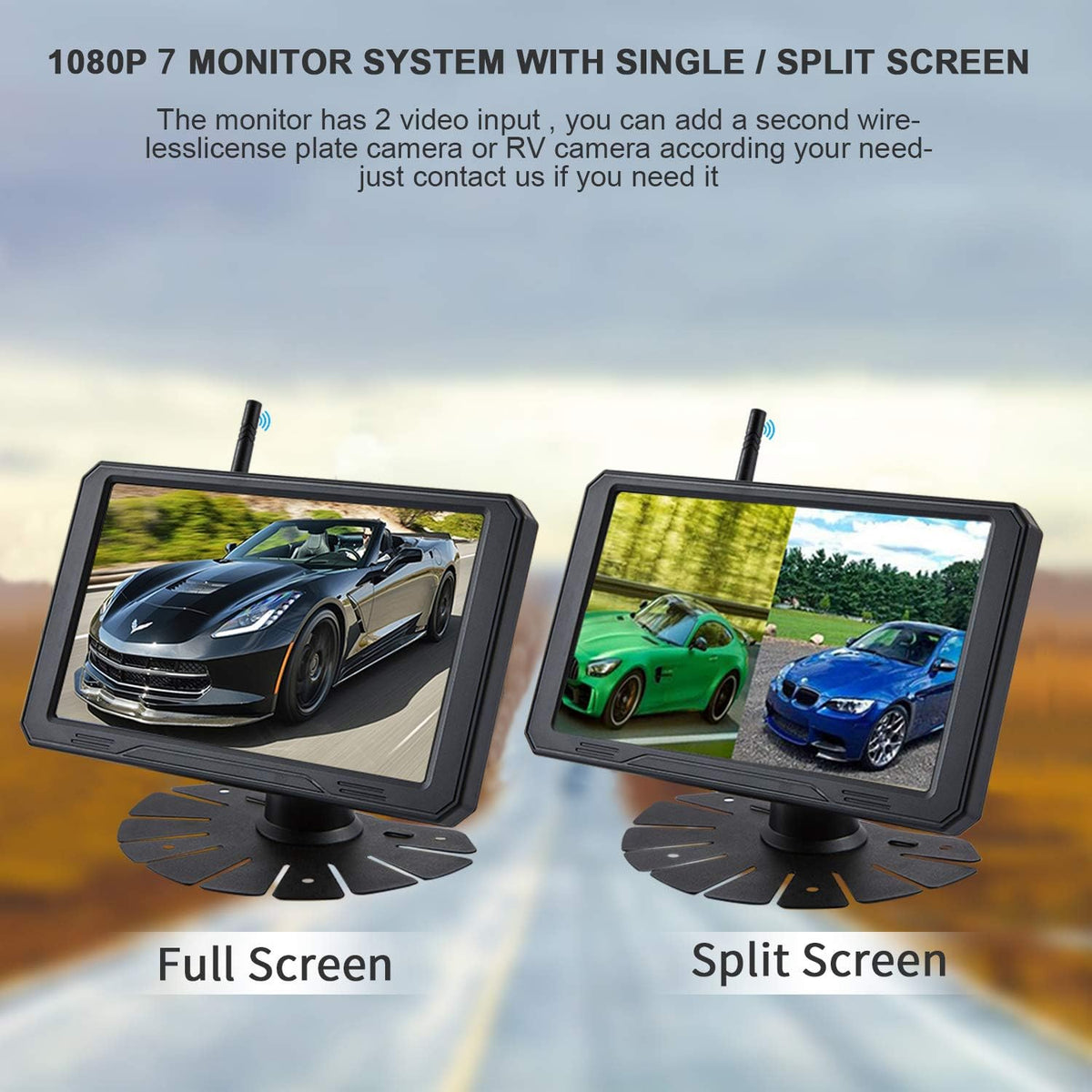 720P 7 Inch Digital Wireless Backup System Kit with 2 Rear View Camera Inputs Q172483