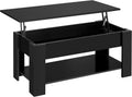 Black Wood Lift Top Coffee Table with Hidden Compartment and Storage Shelf V5704