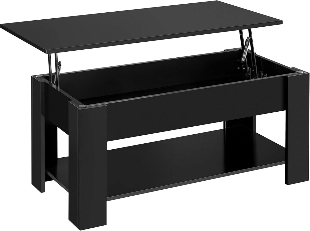 Black Wood Lift Top Coffee Table with Hidden Compartment and Storage Shelf V5704