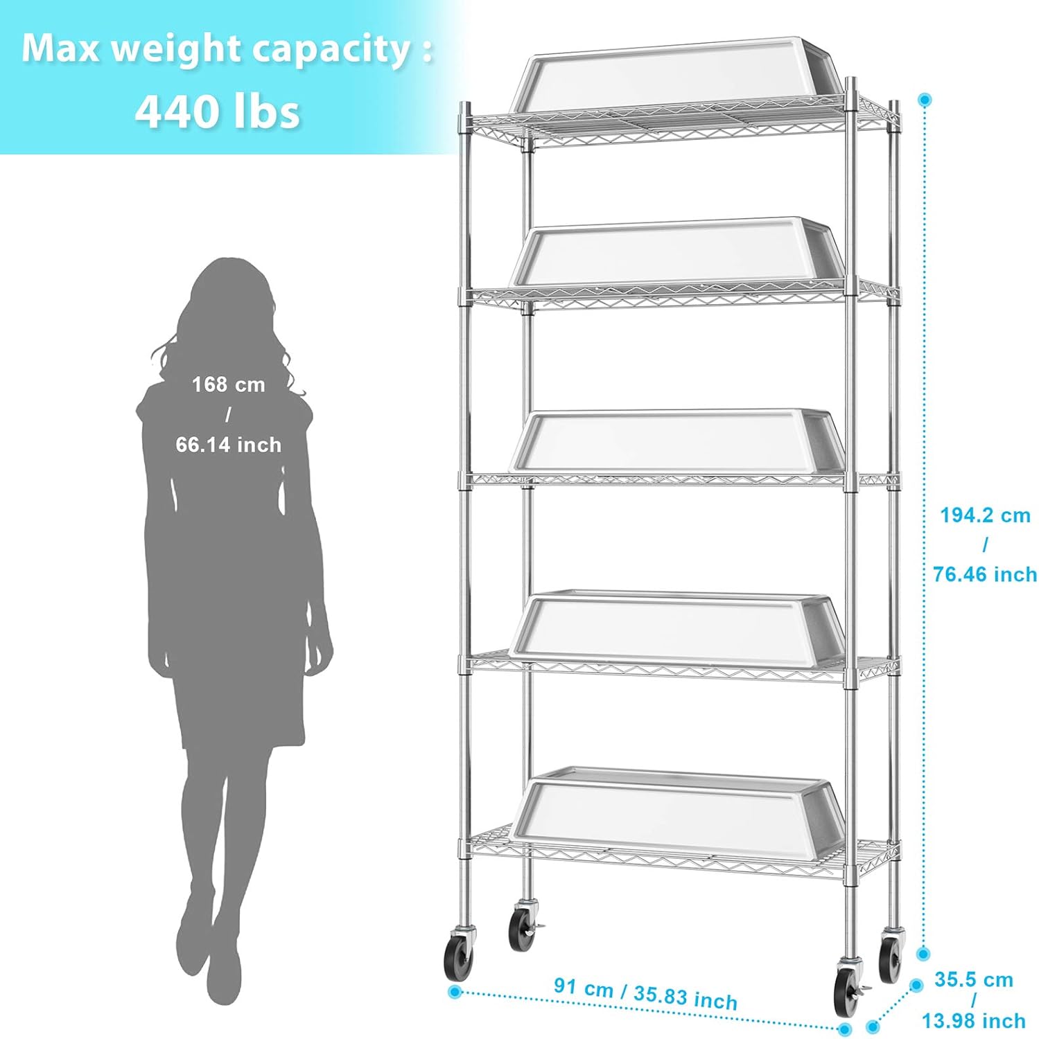 Chrome 5 Tier Rolling Metal Utility Cart A503027