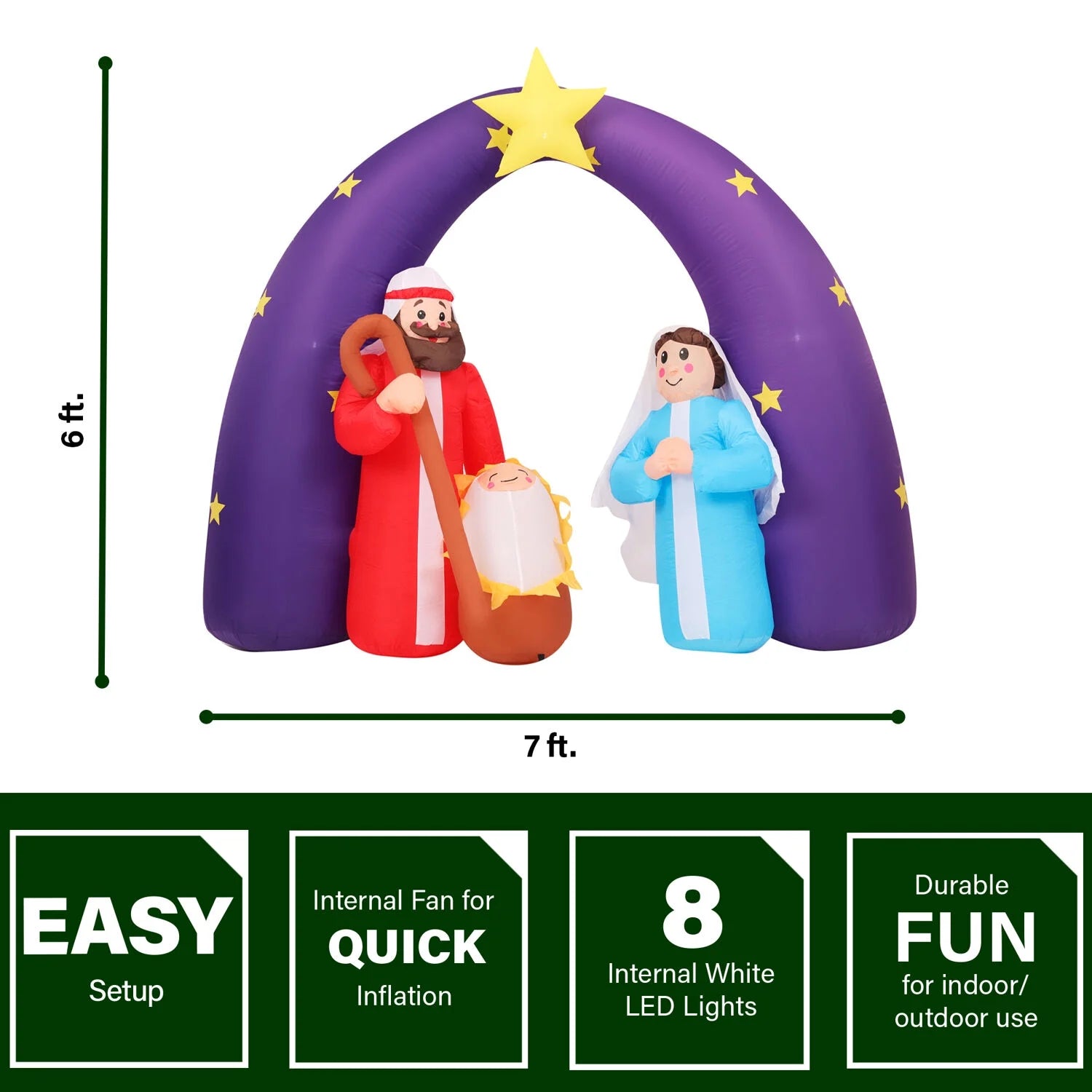 7 Ft. Christmas Nativity Scene Inflatable with LED Lights D7915
