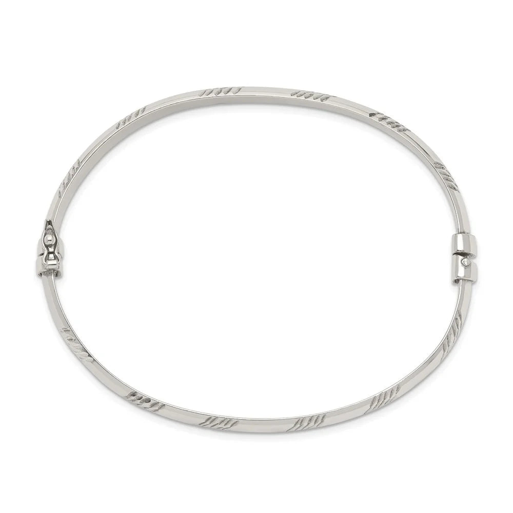 925 Sterling Silver Diamond-cut Bangle and Hoop Earrings Set S4717