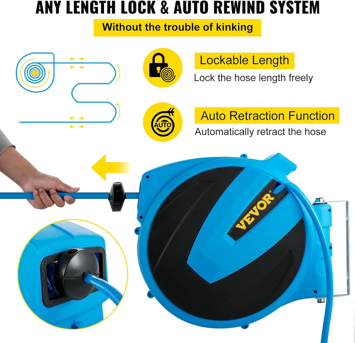 Retractable Hose Reel, 5/8 inch x 50 ft, Wall Mounted Garden Hose Reel, Blue Pack of 2 C835