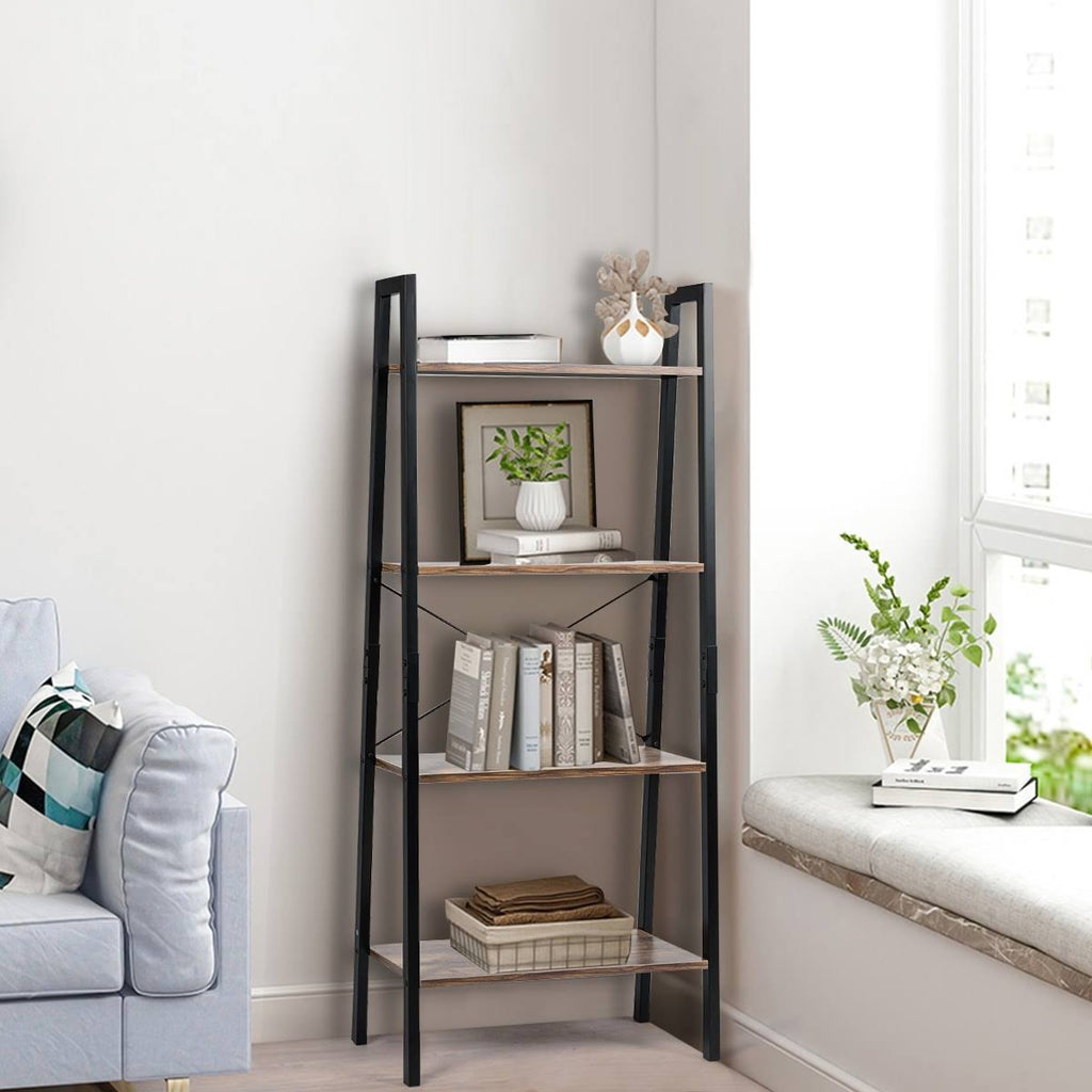 4-Tier Ladder Bookcase Shelf - Black O8508