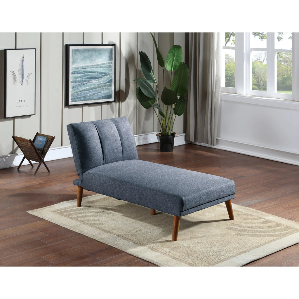 Blue Grey Polyfiber Adjustable Chaise Bed Solid Wood Legs Plush Couch T403425