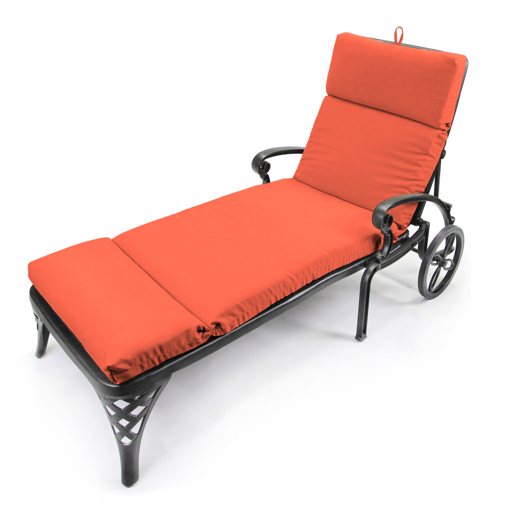 Melon Orange Solid Rectangular Outdoor Chaise Lounge Cushion with Ties and Hanger Loop O84596