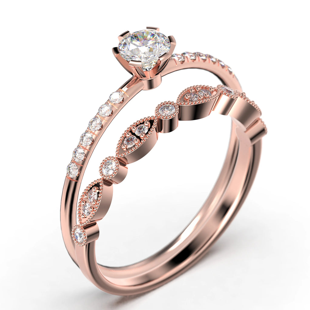 1.05 Carat Round Cut Diamond Moissanite Engagement Ring in 10k Solid Rose Gold N84660