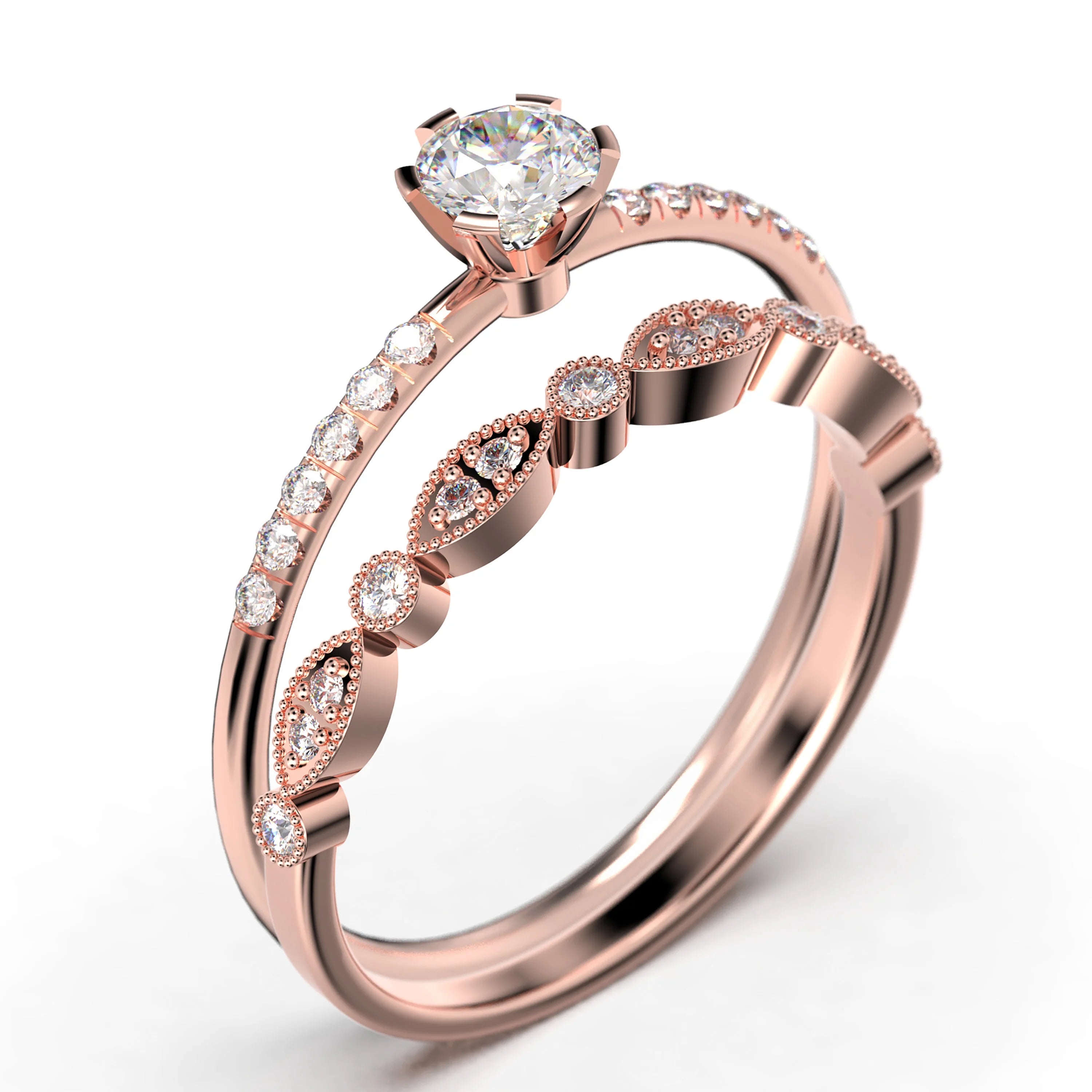1.05 Carat Round Cut Diamond Moissanite Engagement Ring in 10k Solid Rose Gold N84660