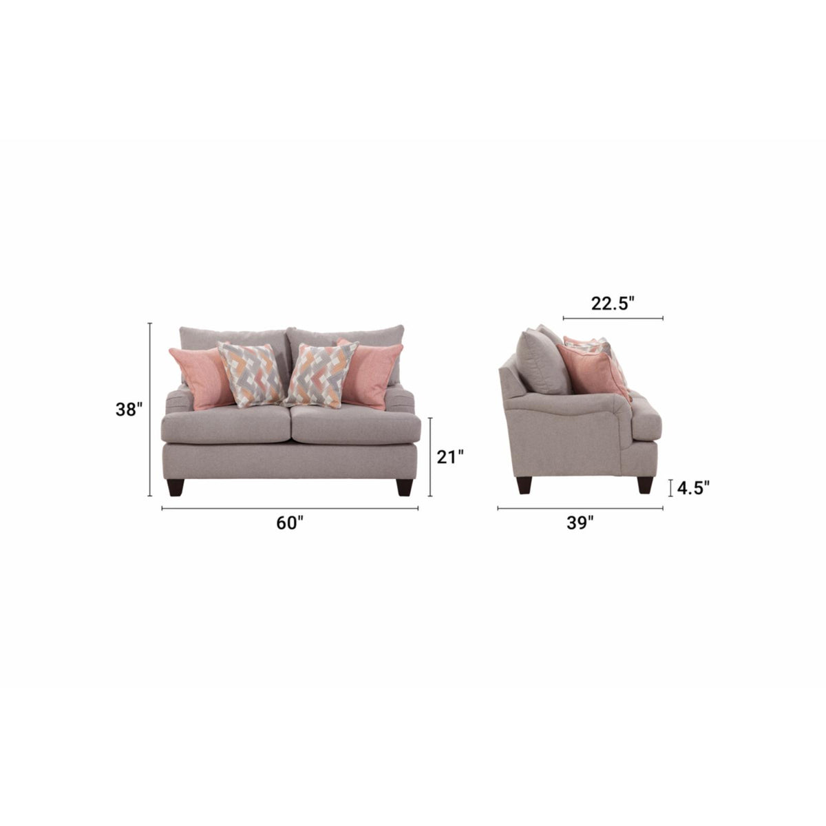 Woven Chenille Rolled Arm Loveseat with 4 Accent Pillows W273031