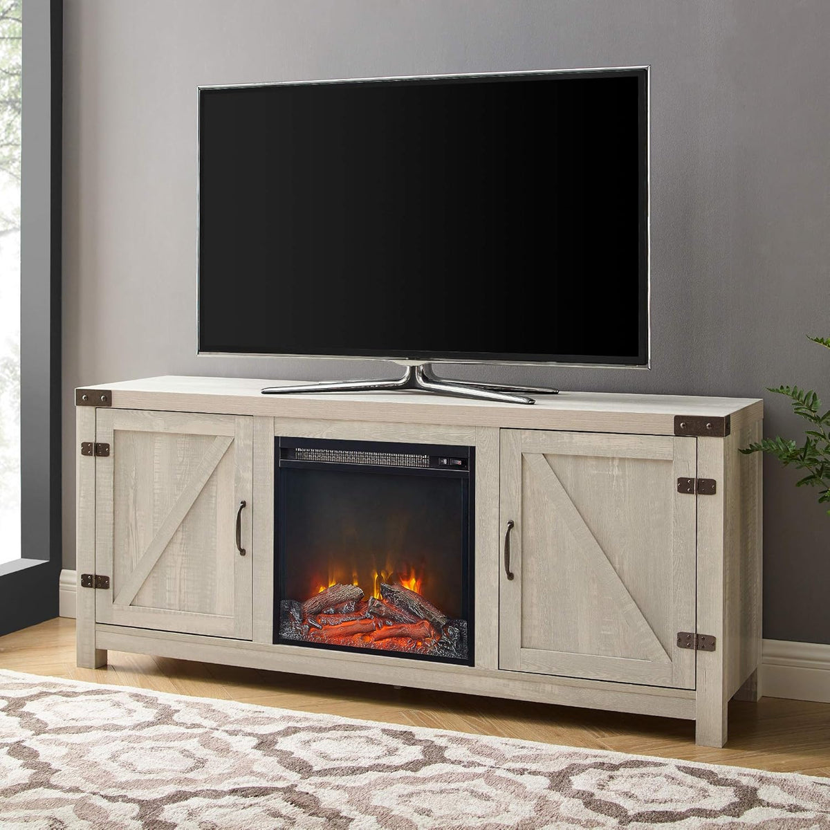 Brushed White Double Barn Door Accent Cabinet H297