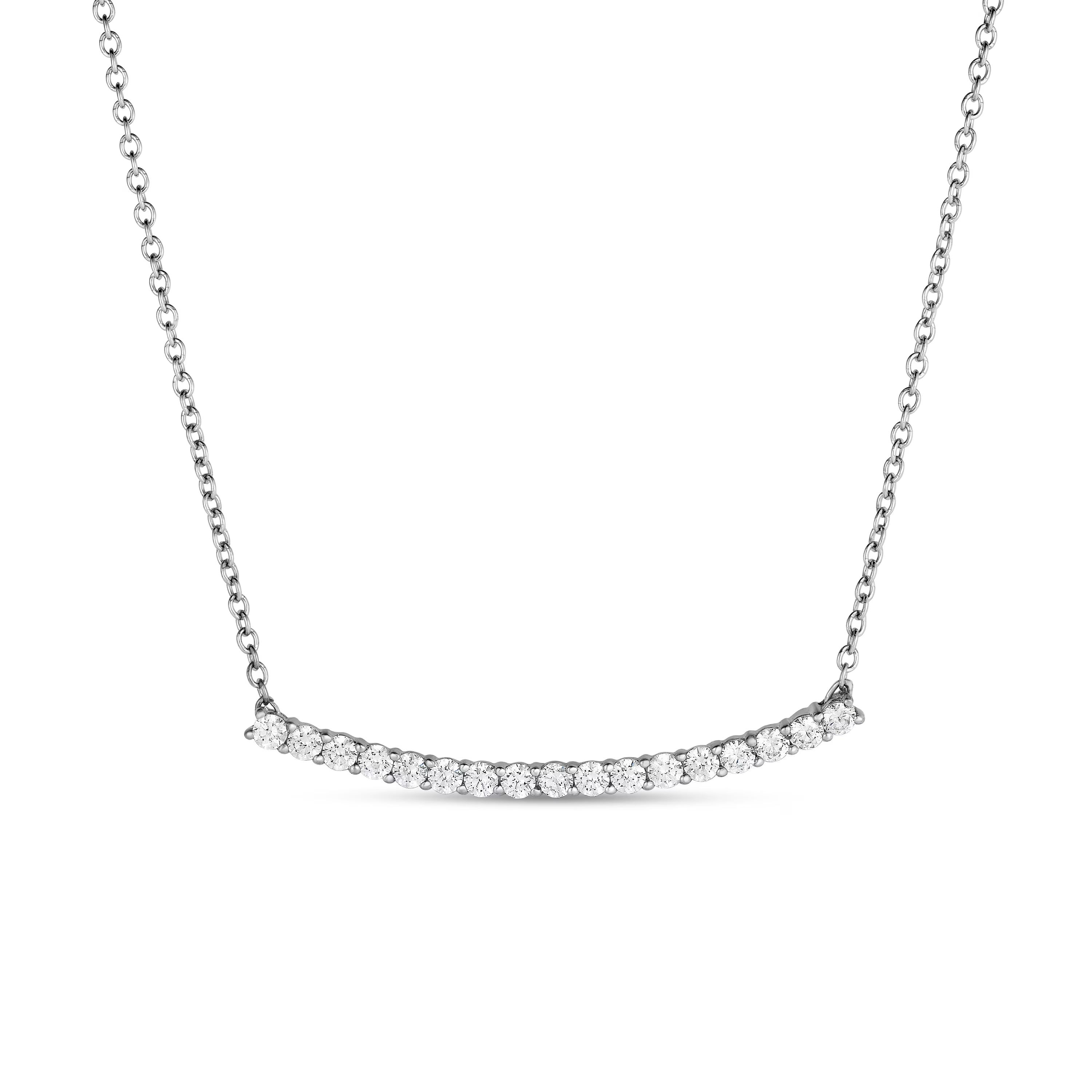 Diamond Curved Bar Necklace in 14K White Gold - 16" S83371