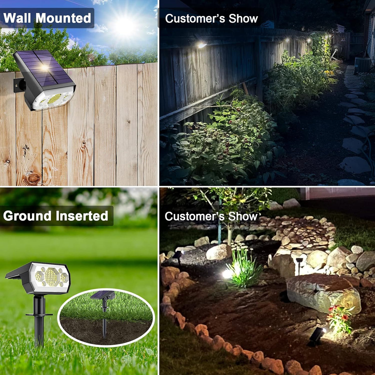 6 Pack Cold White 62 LED Solar Landscape Spotlights I3477