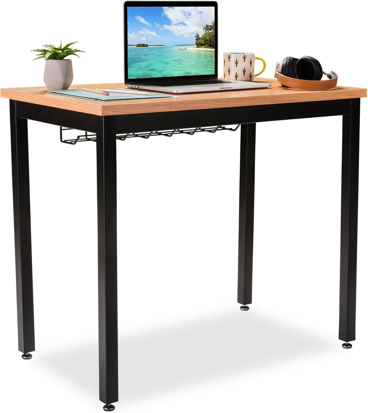 Black Small Computer Desk with Cable Management Tray J54556