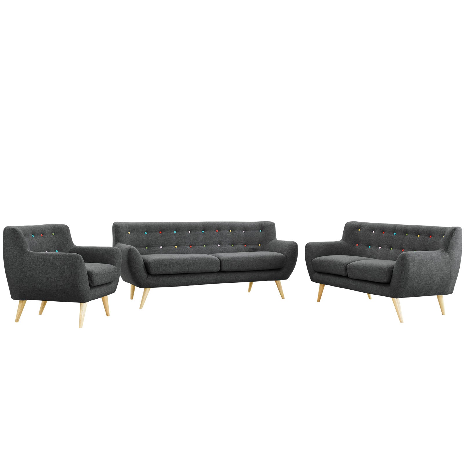 Grey Fabric Three PCS Living Room Set N5523
