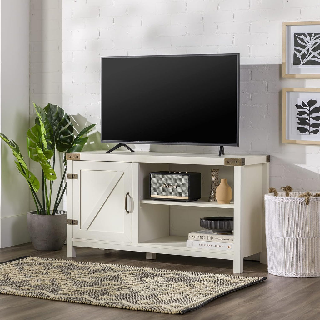 Brushed White Double Barn Door Accent Cabinet H297