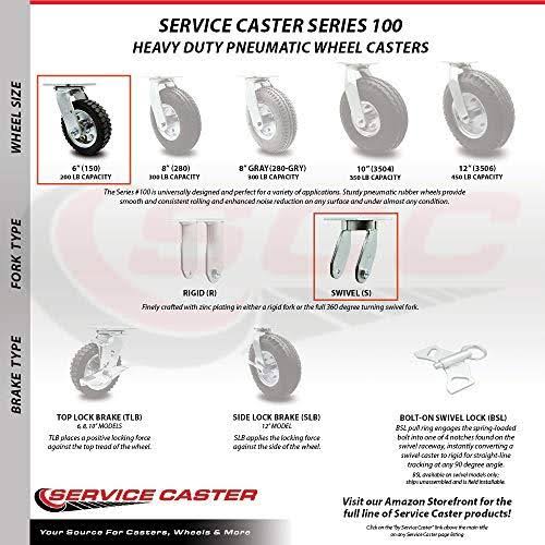 6' x 2' Black Pneumatic Rubber Wheel Swivel Casters (Pack of 4) A501