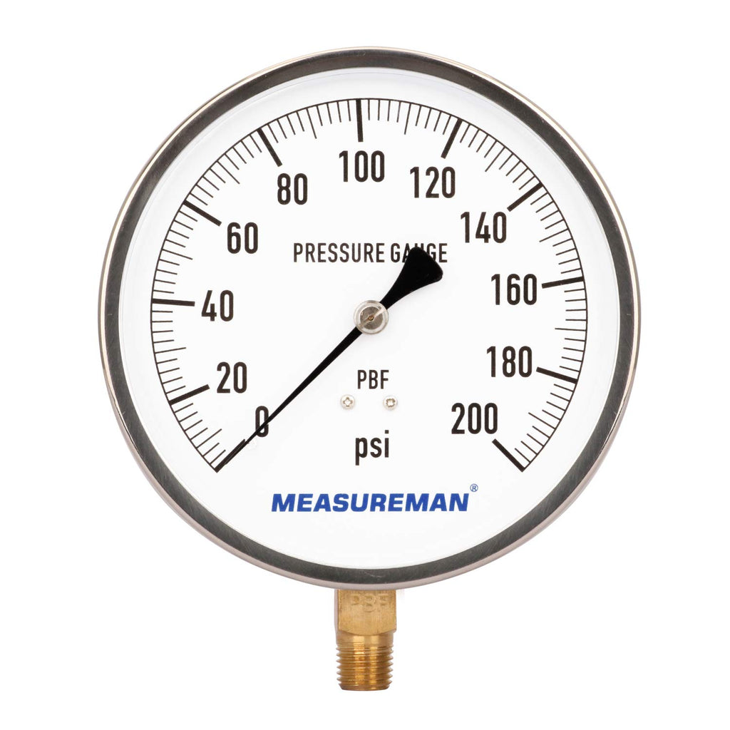 304 Stainless Steel Case Pressure Gauge, 0-200Psi, 4-1/2 Dial Size, Pack of 2 A539866