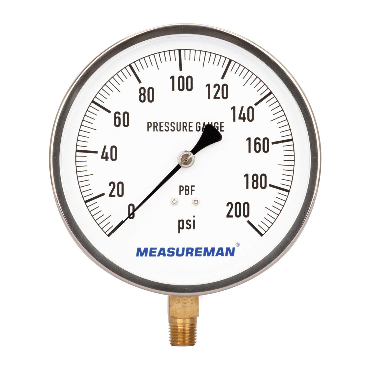 304 Stainless Steel Case Pressure Gauge, 0-200Psi, 4-1/2 Dial Size, Pack of 2 A539866