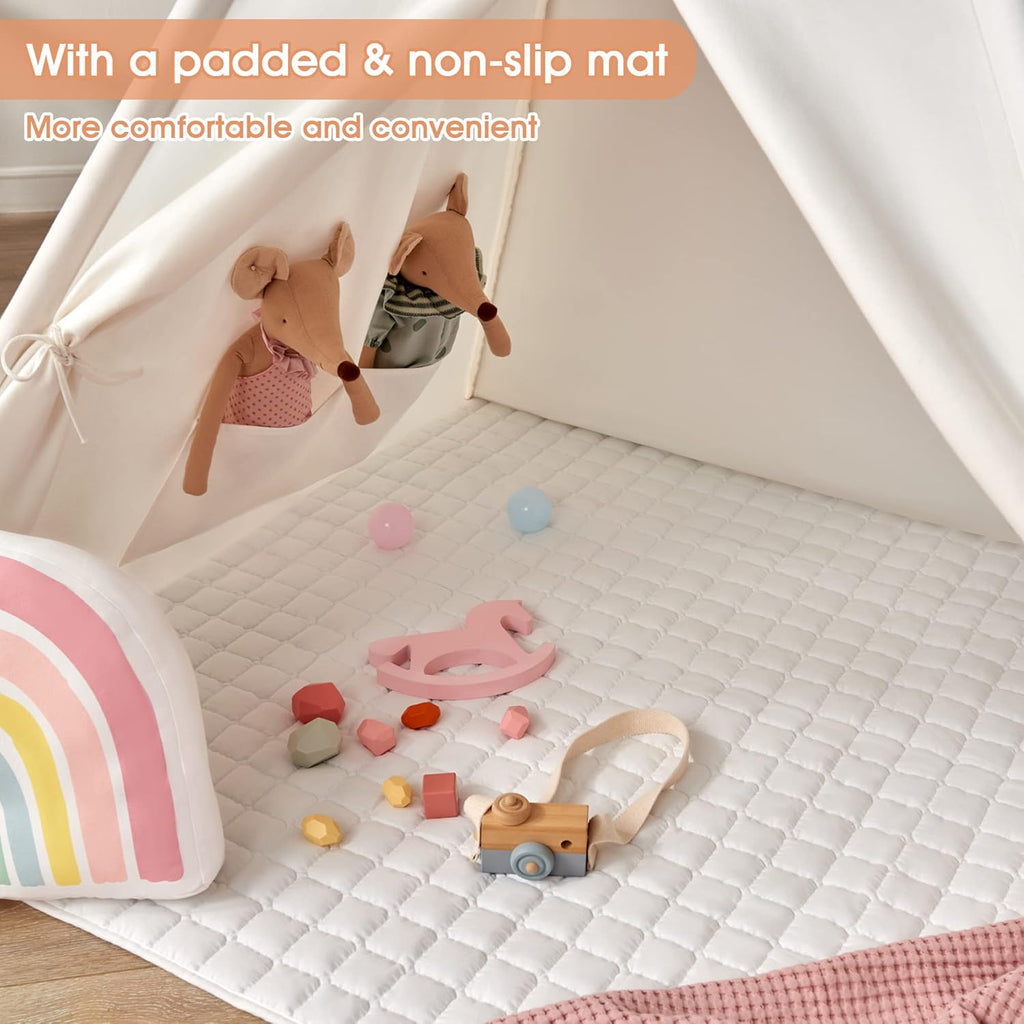 White Canvas Kids Teepee Tent with Padded Mat & Carry Case Z3516