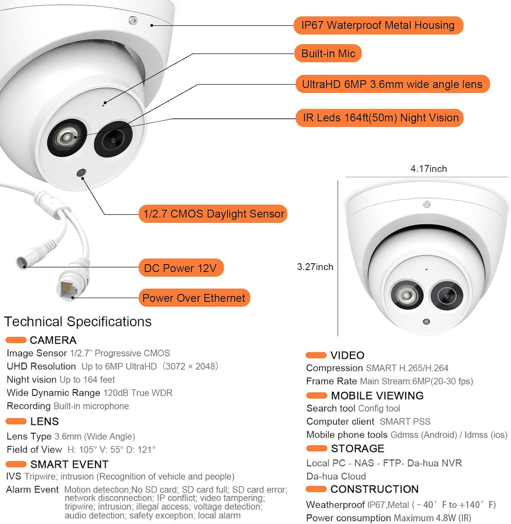 6MP PoE IP Turret Camera with Built-in Mic V52807