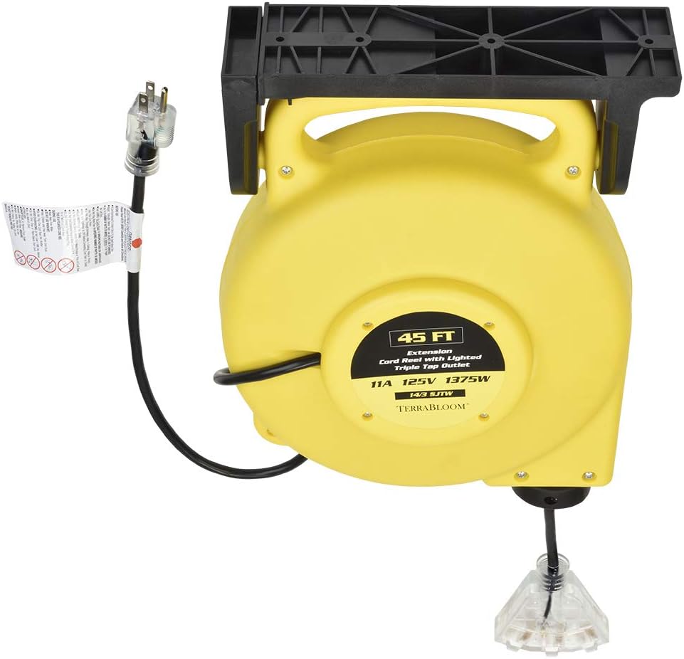 25 Ft 12/3 Retractable Extension Cord Reel with 3 Electrical Outlets Black V5264