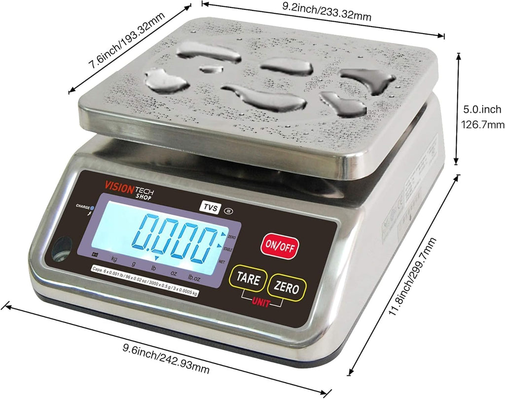 Stainless Steel Washdown Scale, 6lb Capacity, Dual Display A192573