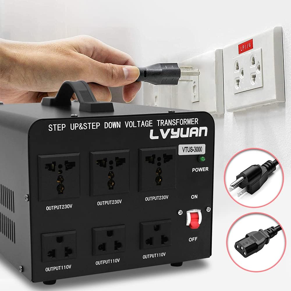 Voltage Transformer 3000 Watt Step Up/Down with 3 US outlets, 3 Universal outlets, Circuit Breaker L9635