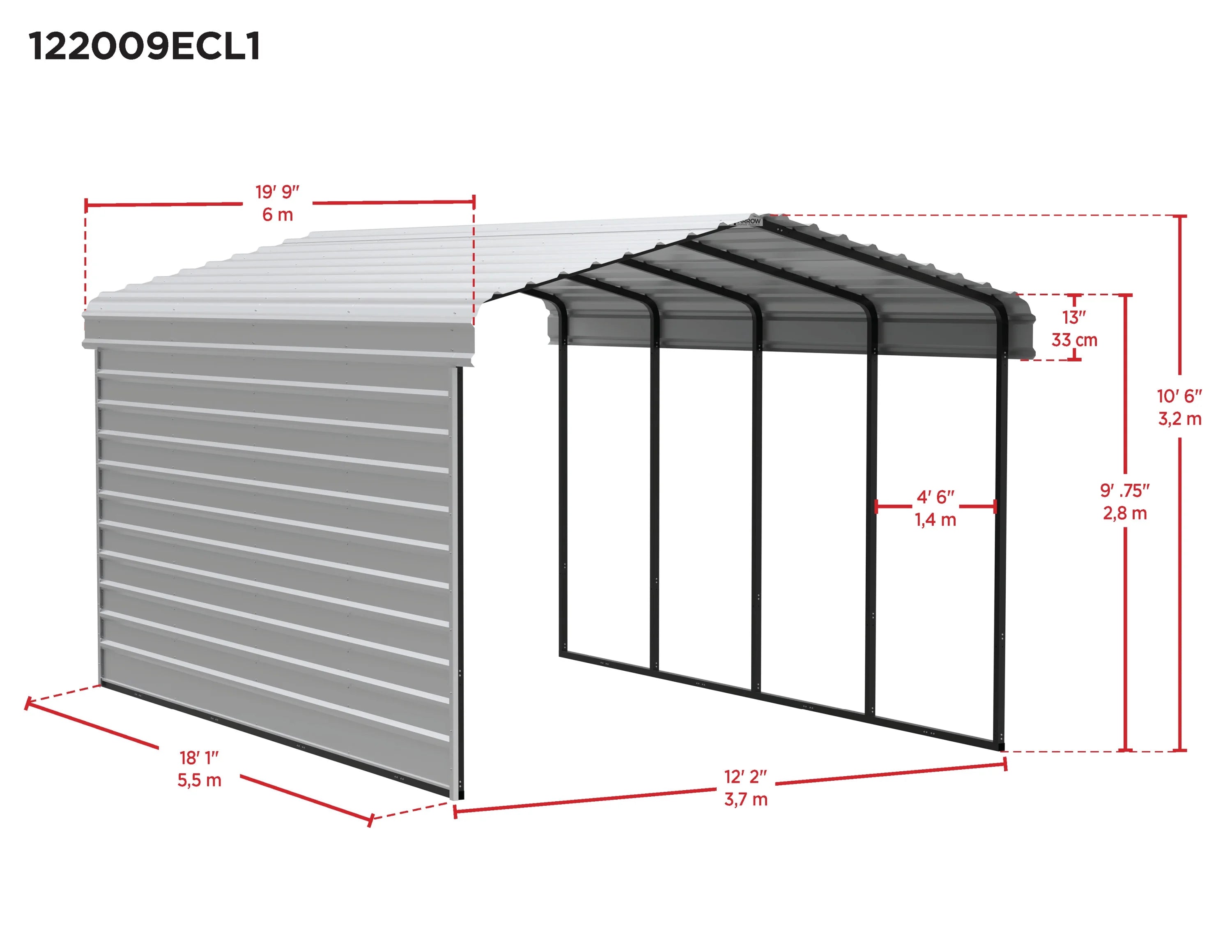 Galvanized Steel Carport Kit, 12' x 20' x 9' Z7361
