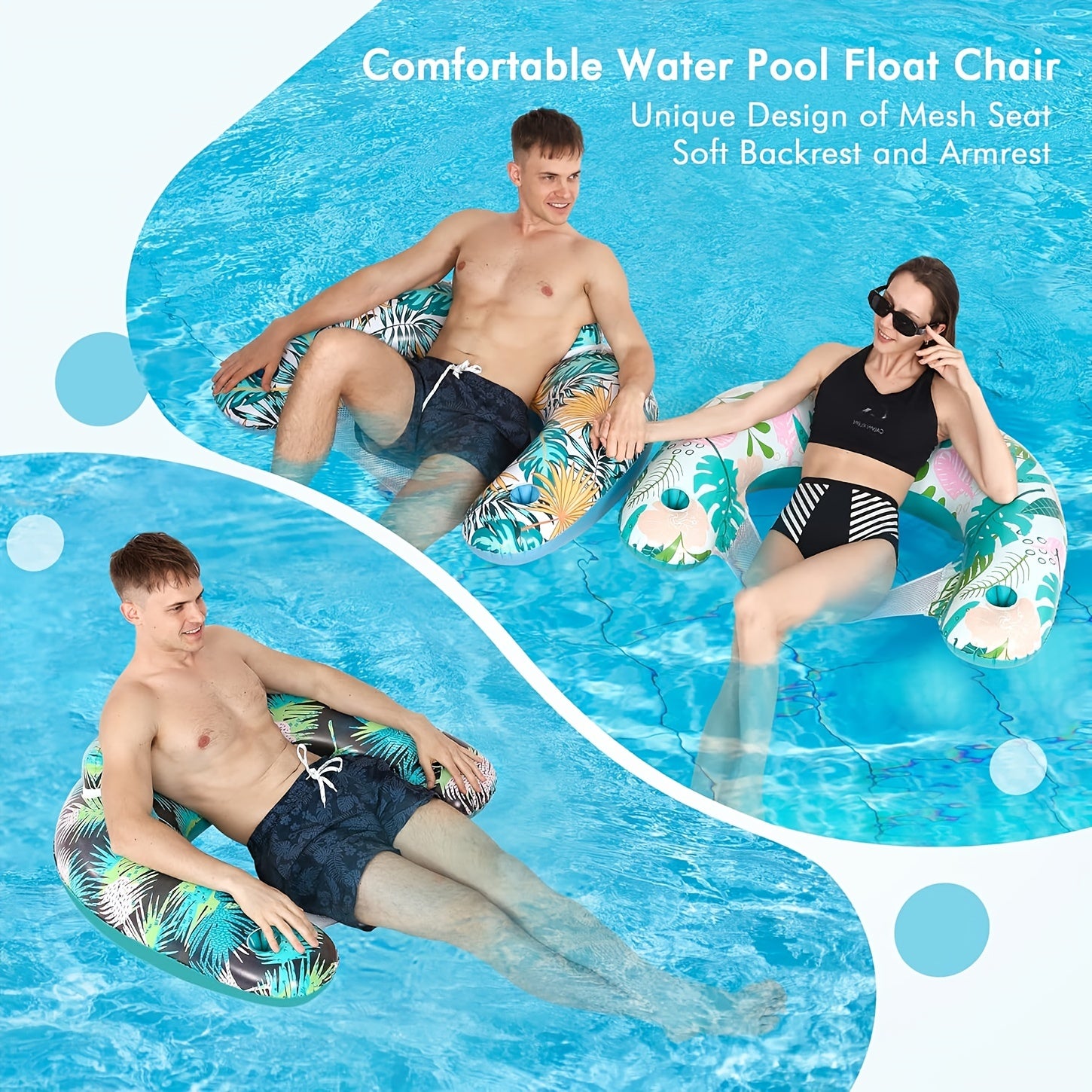 Inflatable Pool Chair with Cup Holder and Backrest U150