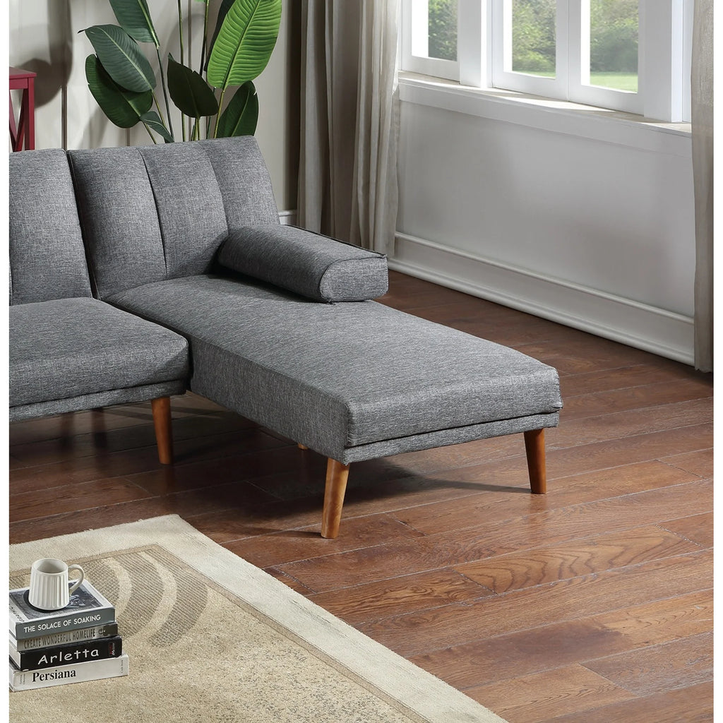 Blue Grey Polyfiber Adjustable Chaise Bed Solid Wood Legs Plush Couch T403425
