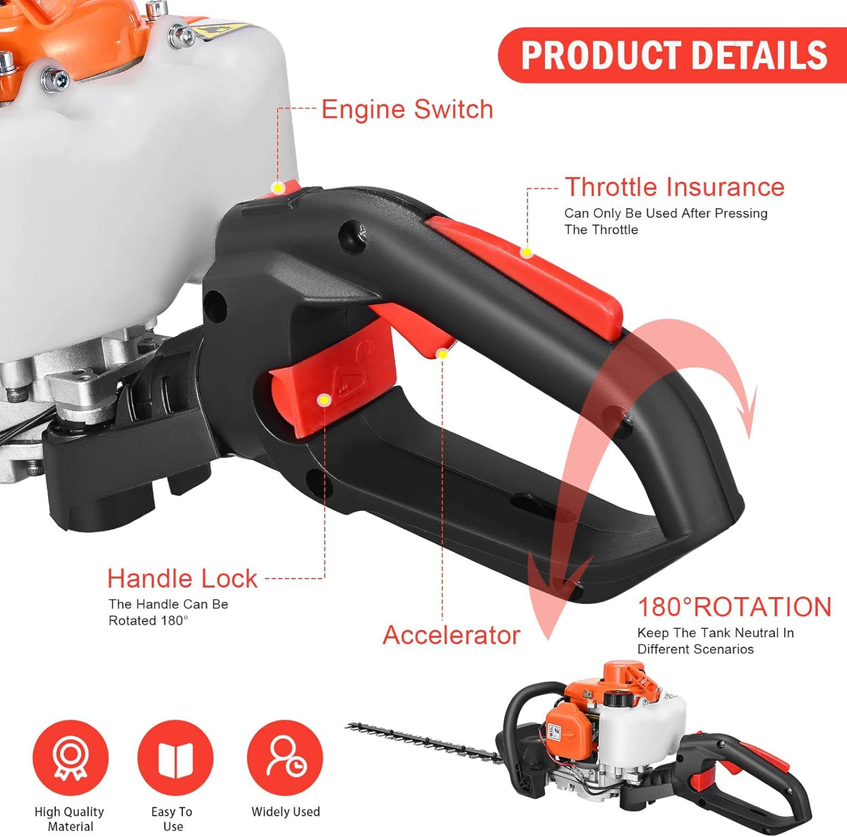 23.6cc Gas Hedge Trimmer 24" 2 Cycle Recoil Gasoline Trim Blade K330