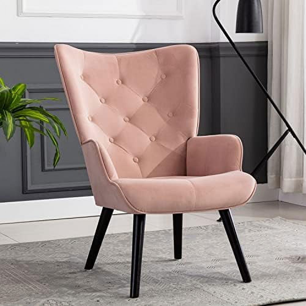 Yellow Velvet Upholstered Accent Chair with Arms and Solid Wood Legs O977715
