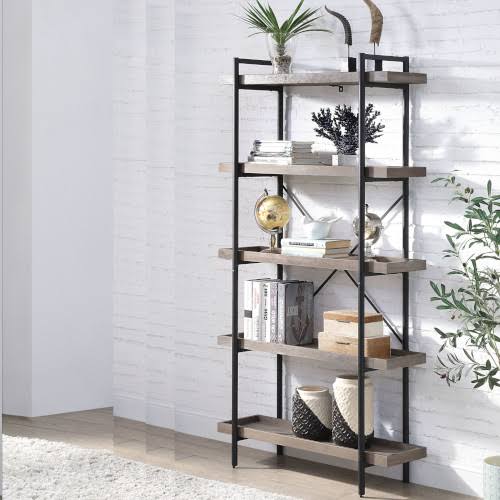 Gray Oak Black Bookshelf V7240