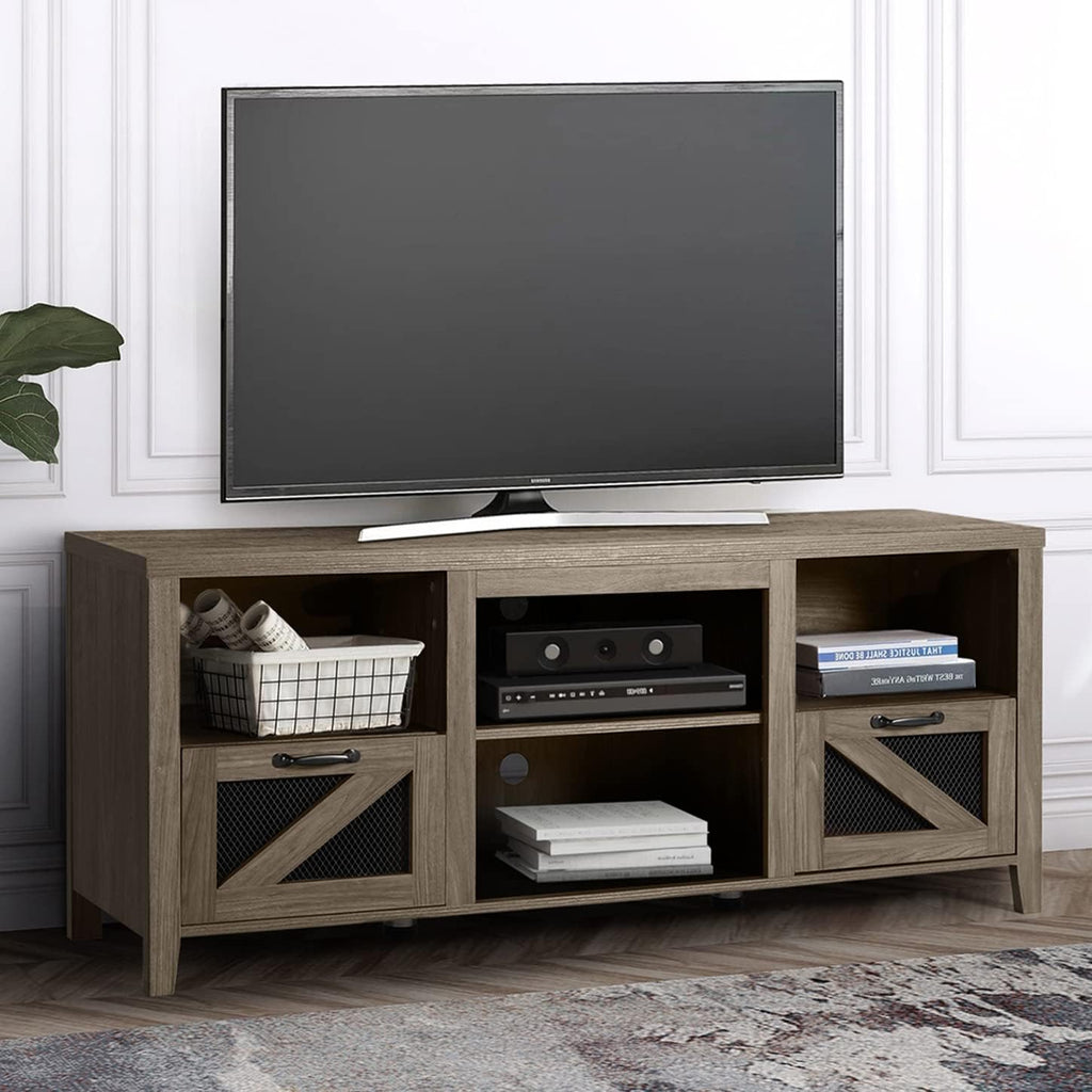 Barn Door Wood Electric Fireplace TV Stand with Storage Cabinets and Infrared Heater I803559