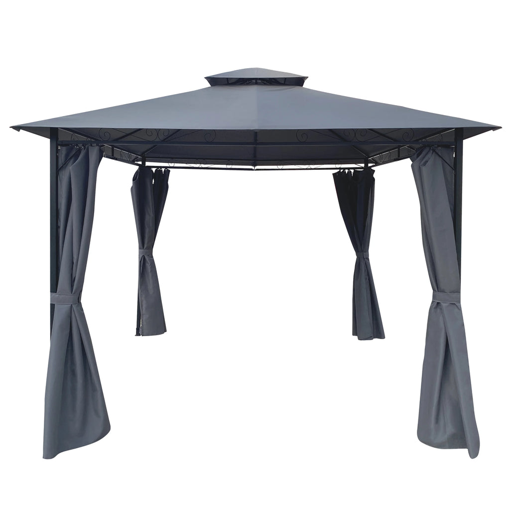 10x10 Ft Outdoor Patio Gazebo Canopy With Curtains, Gray S3753