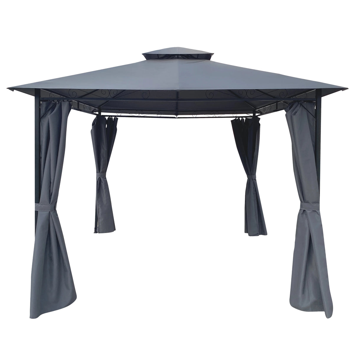 10x10 Ft Outdoor Patio Gazebo Canopy With Curtains, Gray S3753