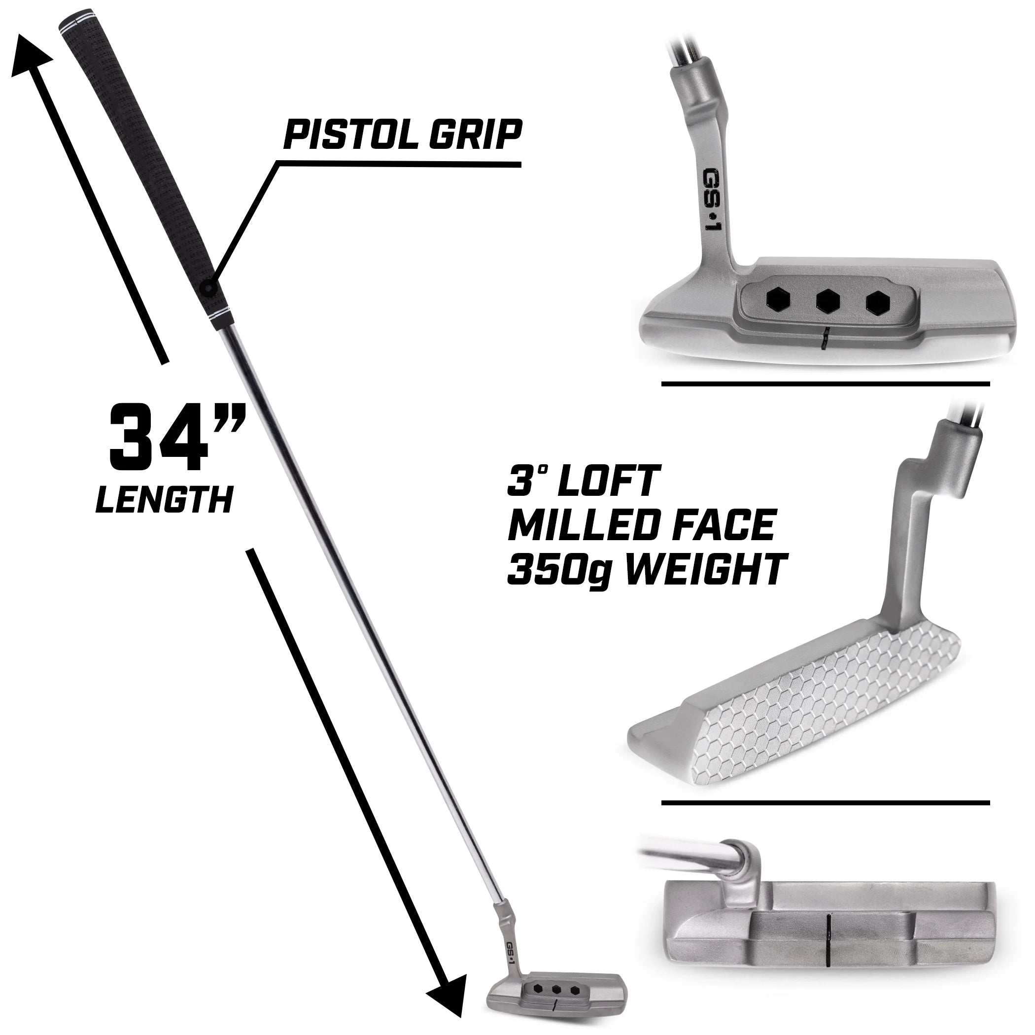 34" Right-Handed Blade Putter with Pistol Grip and Milled Face V382777