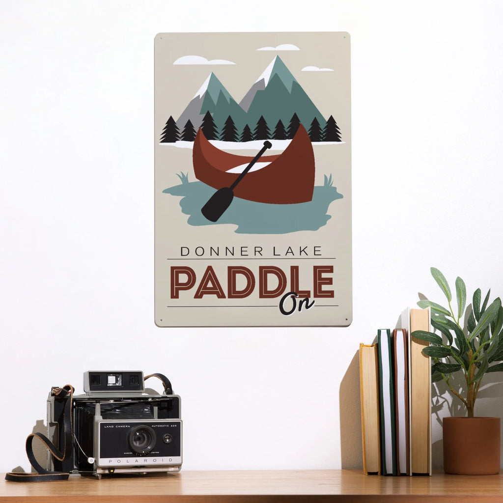 Maroon Canoe Metal Sign Decor Q637005