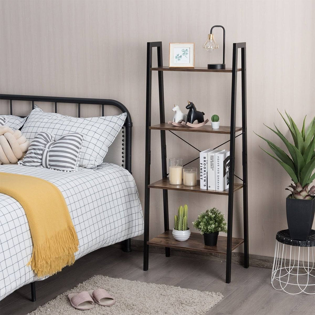 4-Tier Ladder Bookcase Shelf - Black O8508