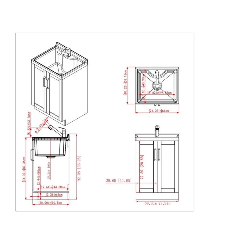 Laundry Cabinet with Pull-Out Faucet and ABS Sink, Pure White F1377
