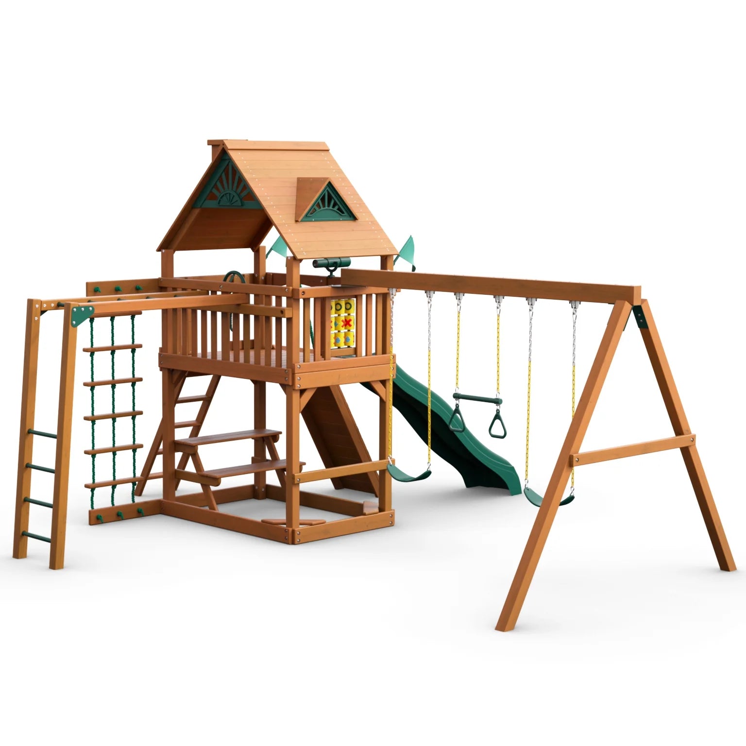 Wooden Swing Set with Monkey Bars and Picnic Table Q359