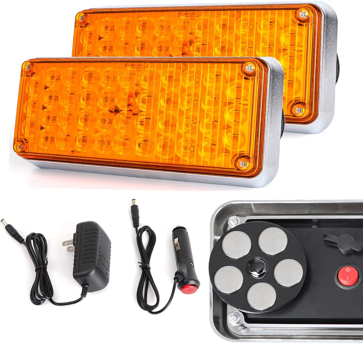 2pcs Strobe Flashing Hazard Red Lights for Trucks Vehicles Wireless Magnetic 42 LED Trailer Tail Marker Warning Emergency Light 3 Patterns Rechargeable Pack of 2 T563583